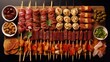 Pinchos and tapas typical of the Basque Country, Spain. Selection of different types of foods to choose from.