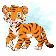 Poster - Cartoon cute baby tiger on white background