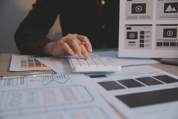 Wall Mural - ux ui design process for modish mobile application and website . creative prototype of wireframe for