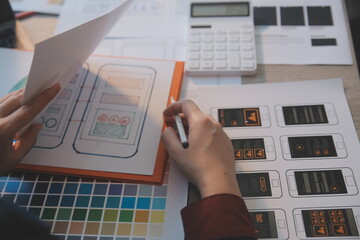 Wall Mural - ux ui design process for modish mobile application and website . creative prototype of wireframe for