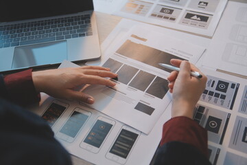 Wall Mural - ux ui design process for modish mobile application and website . creative prototype of wireframe for
