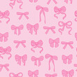 Pink bow. Cute seamless pattern. Elegant coquette hand drawn ribbon background