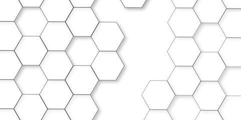 Wall Mural - Abstract white background with hexagon and hexagonal background. Luxury white pattern with hexagons. abstract 3d hexagonal background with shadow. 3D futuristic abstract honeycomb mosaic background.
