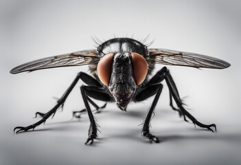 Close up of housefly Insect isolated on white background entomology collection anatomy of insects