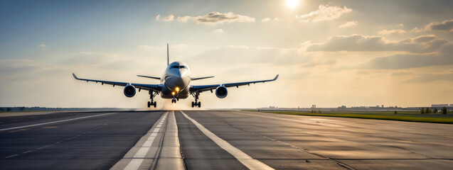 Wall Mural - An airplane is taking off from an airport runway.