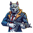 Stylized Pitbull Dog holding a submachine gun, exuding a sense of power and readiness