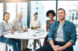 © peopleimages.com - Smile, meeting and portrait of business people in office with documents for financial budget planning. Discussion, happy and team of professional finance advisors working with paperwork in workplace.