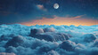 bed in clouds at night symbolic for deep sleep