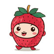 Kawaii Chibi Style Cartoon Strawberry Fruit Character - Funny Food Illustration in PNG Format