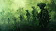 © Khritthithat - Description An intense green haze enshrouds soldiers blending with the jungle environment, in a dreamlike digital art illustration.