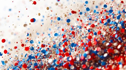 Canvas Print -   Red, white, and blue confetti on a white background with individual red, white, and blue confetti sprinkles