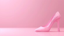   A Pink High Heel Atop A Pink Floor, Facing A Pink-and-white Wall