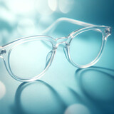 Clear Classic Design Glasses: Soft Blue Backlit Scene with Out-of-Focus Background