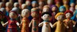 © NoblePix - Rows of multiethnic and transnational handmade figures, souvenirs of traditional handmade dolls in elegant outfits, conceptual art showing the diversity of people around the world. Generative AI
