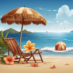 Free Photo vector summer holiday illustration on sky blue background with beach elements 