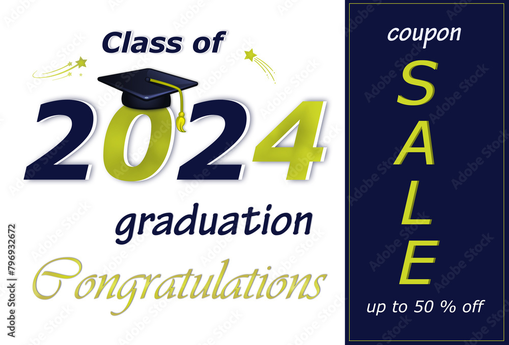 SALE coupon for graduation 2024 in dark blue -yellow colors ...