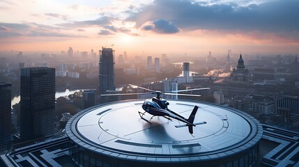 Helicopter on building roof helipad
