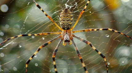 Intricate spider web with a vibrant spider in the center
