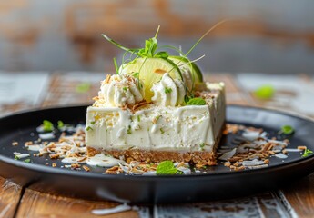 Wall Mural - Delicious lime cheesecake dessert with fresh garnish
