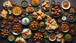Assorted Indian Feast, Experience the Rich Flavors of Curry, Tandoori, and Samosas in this Vibrant Culinary Spread.