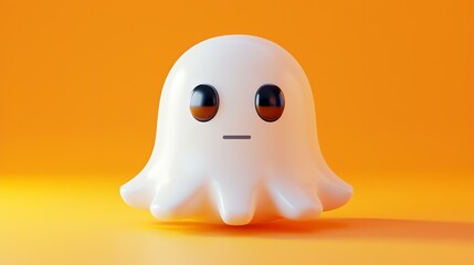 Wall Mural - 3D rendering of a cute ghost with big eyes on an orange background. The ghost has a simple, friendly design and is looking straight at the viewer.