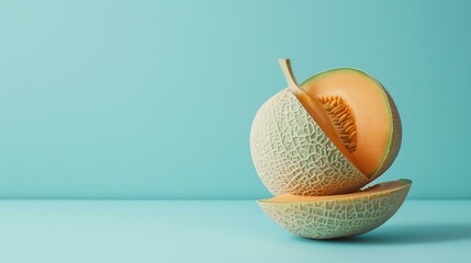 Wall Mural - This is a photo of a cantaloupe. It is a round, orange fruit with a hard outer shell and a sweet, juicy inside.