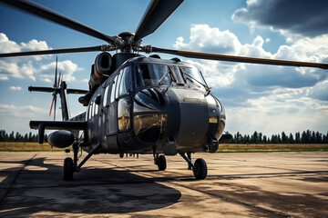 Wall Mural - Helicopter on the runway at the airport. Military transport.