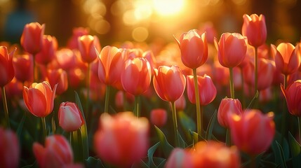 Sticker - Golden Hour Glow: Vibrant Tulip Field, generative ai