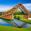 picturesque view of a rustic bascule bridge spanning over a tranquil river
