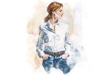 Wall Mural - water color styled illustration of a female in business casual