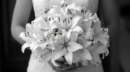 Canvas Print - Elegance in White: Bride's Classic Lily Bouquet, generative ai