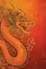 Wall Mural - Poster design with copy space of vector illustration of Chinese zodiac dragon as the mythical animal in Eastern Asia culture.