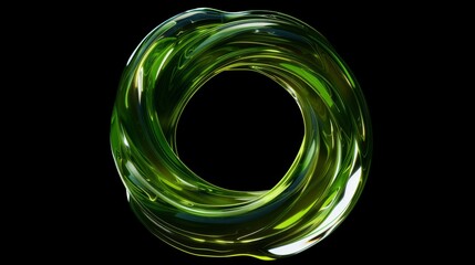 Wall Mural - Abstract green liquid twirl on black background