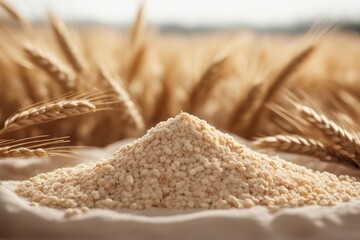 Wall Mural - 'whole flour pile wheat ears isolated white background bread ear bunch cereal closeup colours food fresh gold grain harvest harvesting healthy ingredient macro natural nature oat organic plant rye'