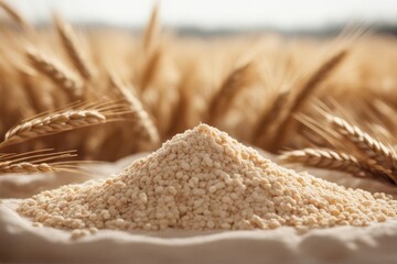 Sticker - 'whole flour pile wheat ears isolated white background bread ear bunch cereal closeup colours food fresh gold grain harvest harvesting healthy ingredient macro natural nature oat organic plant rye'