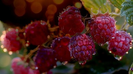 Wall Mural - Close-up of Fresh Dewy Berries, generative ai