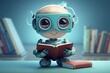 cute robot read a book in school education illustration