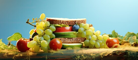 Canvas Print - A table holds a sandwich with fresh produce