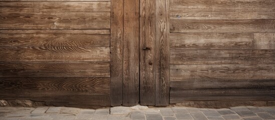 Wall Mural - A wooden wall with a door and brick floor