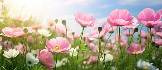 Sticker - Pink and white blooms dot field