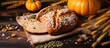 Close-up of a seeded loaf of bread with pumpkin