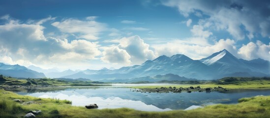 Sticker - Mountain Lake Amid Grass and Rocks