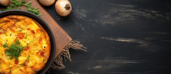 Wall Mural - Cooked onions and fresh parsley in a close-up pan