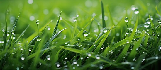 Poster - Dewy green grass blades