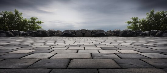 Poster - Stone floor close-up with distant trees