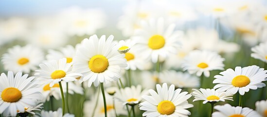 Wall Mural - Many white and yellow blossoms in meadow