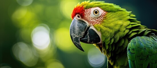 Canvas Print - Green parrot with red & yellow feathers on green backdrop