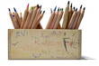 crayons in a wooden box objects isolated