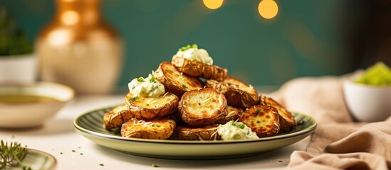 Canvas Print - Potatoes and dip sauce on plate