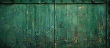 Green Door With Weathered Metal Knob
